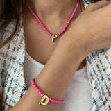 Set of 2- Barbie Pink Necklace and Bracelet with Initial (Newly Launched)