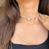 Pearl Glass Initial Beaded Choker
