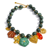Chunky Olive Resin Beaded Charm Necklace