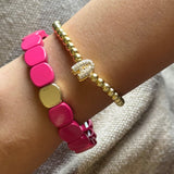 Set of 2 - Citrus Fun Stack - Gold Pop Initial and Candy Bracelet