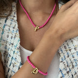 Set of 2- Barbie Pink Necklace and Bracelet with Initial (Newly Launched)