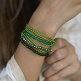 Emerald Green Crystals Beaded Bracelet with Magnetic Closure