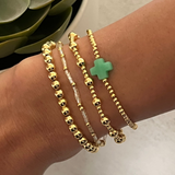 Gold Green Bracelet Stack - Set of 4