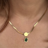 Snake Chain Necklace with Green Stone