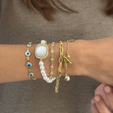 Evil Eye Charmstone Wrap Bracelet with Initial