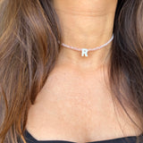 Pearl Glass Initial Beaded Choker