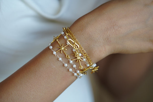 Gold Stars and Pearl Wrap Bracelet