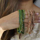 Emerald Green Crystals Beaded Bracelet with Magnetic Closure