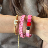 Set of 3 - Scarlet Glow Stack - Gem, Gold Pop Initial & Candy Bracelet