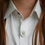 Matte Textured Flower Button Brooch
