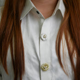 Matte Textured Flower Button Brooch