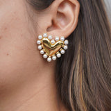 Statement Pearl Heart Studs