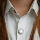 Round Pearl Halo Button Brooch
