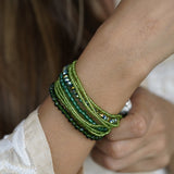 Emerald Green Crystals Beaded Bracelet with Magnetic Closure