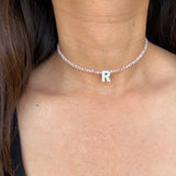 Pearl Glass Initial Beaded Choker