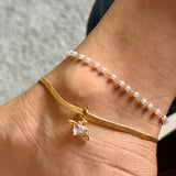 Set of 2 - sleek snake chain anklet with charm & dainty pearl anklet