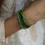 Emerald Green Crystals Beaded Bracelet with Magnetic Closure