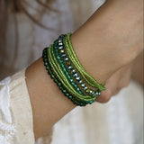 Emerald Green Crystals Beaded Bracelet with Magnetic Closure