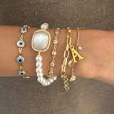 Evil Eye Charmstone Wrap Bracelet with Initial