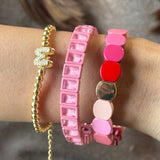 Set of 3 - Scarlet Glow Stack - Gem, Gold Pop Initial & Candy Bracelet
