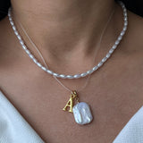 Set of 2 - Pearl Necklace with Initial + Dainty Pearl Choker