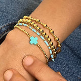 Gold Blue Bracelet Stack - Set of 4