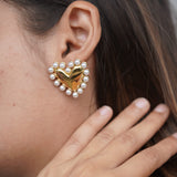 Statement Pearl Heart Studs