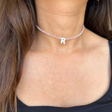 Pearl Glass Initial Beaded Choker