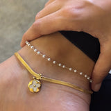 Set of 2 - sleek snake chain anklet with charm & dainty pearl anklet