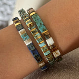 Set of 3 - Turquoise Gold Tila Bracelets