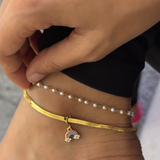 Set of 2 - sleek snake chain anklet with charm & dainty pearl anklet