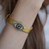 Crowned Evil Eye Charm Belt Bracelet