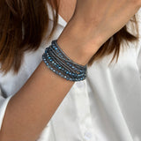 Blue Smoke Crystals Beaded Bracelet with Magnetic Closure