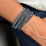 Blue Smoke Crystals Beaded Bracelet with Magnetic Closure