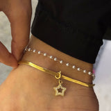 Set of 2 - sleek snake chain anklet with charm & dainty pearl anklet