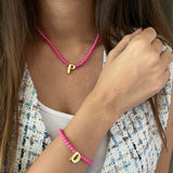Set of 2- Barbie Pink Necklace and Bracelet with Initial (Newly Launched)