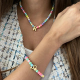 Set of 2 - Colorful Necklace and Bracelet with Initial (Newly Launched)