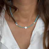 Blue Clover Bead Necklace