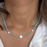 Blue Clover Bead Necklace
