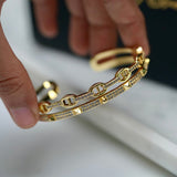 Gold Double Link Studded Cuff