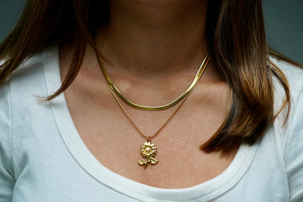 Sunflower Necklace with Snake Chain