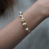 Set of 3: Irregular Pearl Bracelet, Gold Cove Bracelet, Studded Half Heart Cuff