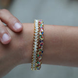 Set Of 2: Multi-colour Double Link Cuff, Luster Bracelet