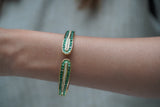 Set of 4: Classic cuff, Link chain cuff, Green Openable Cuff Bracelet, Gold Double Link Studded Cuff