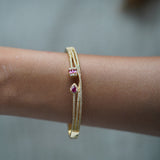 Set of 3:Studded Link Bracelet Cuff, Minimal Sparkling Cuff, Dainty Ruby Cuff