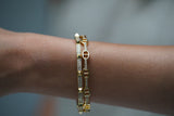 Set of 4: Classic cuff, Link chain cuff, Green Openable Cuff Bracelet, Gold Double Link Studded Cuff