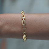 Set of 3:Studded Link Bracelet Cuff, Minimal Sparkling Cuff, Dainty Ruby Cuff
