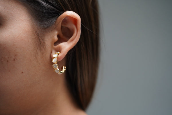 Mother of pearl tiny hoop earrings