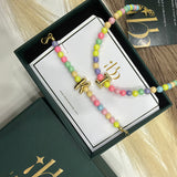 Set of 2 - Colorful Necklace and Bracelet with Initial (Newly Launched)