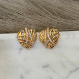Ribbion Pave Heart Studs